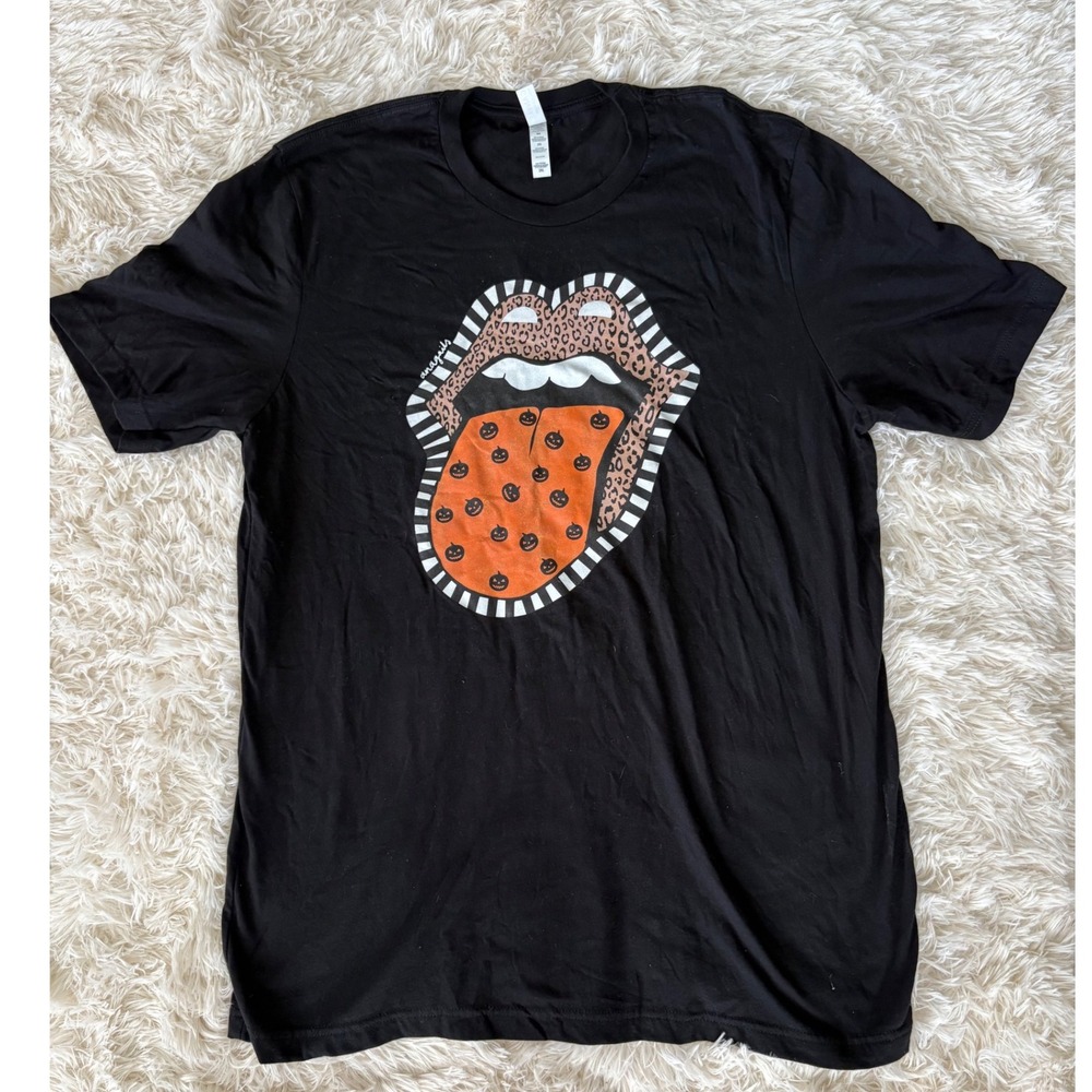 Halloween Rock & Roll Tongue Graphic T Shirt, Black Crew Neck Tee, 2XL‎
